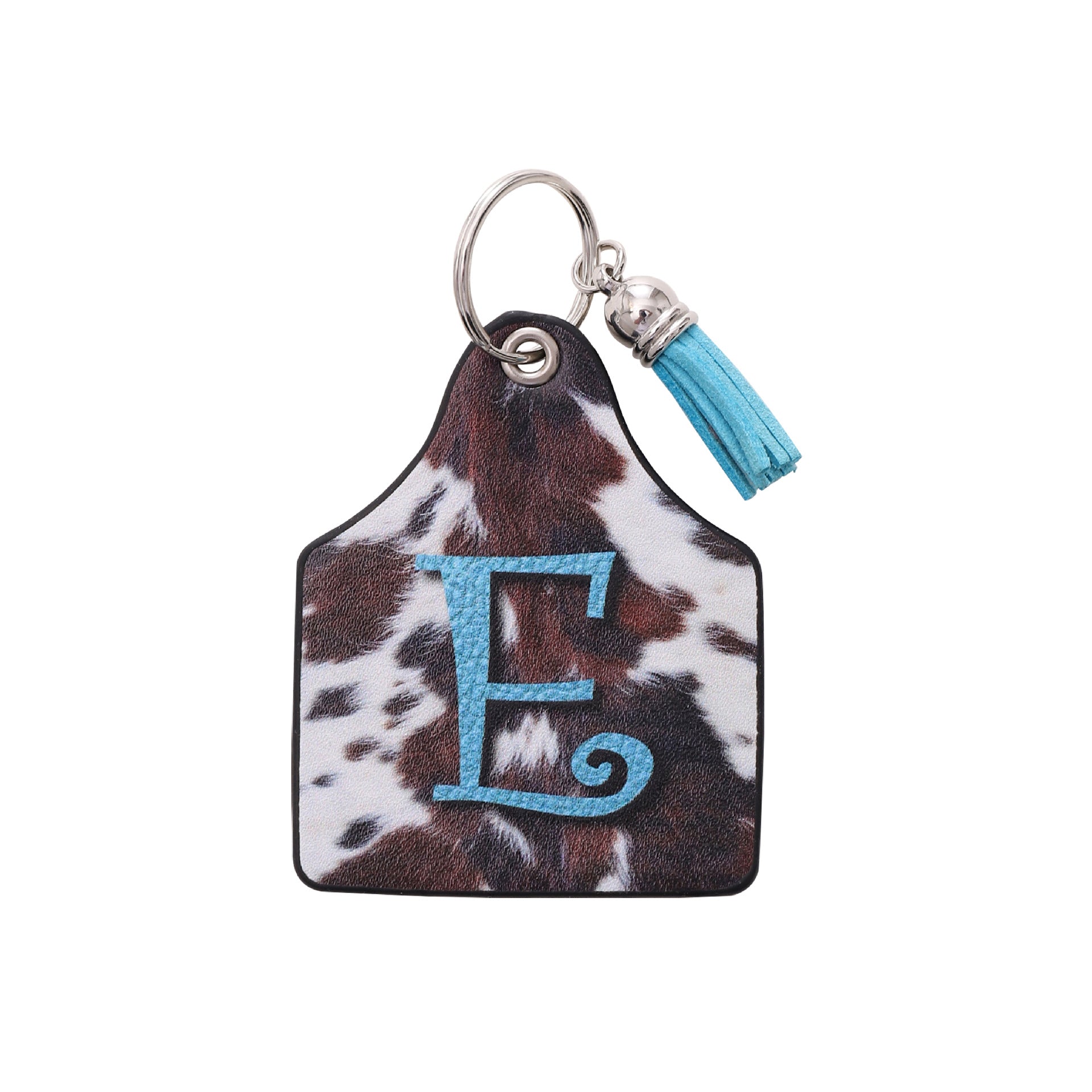 Wholesale Leather Western Cow Pattern Animal Fur Letter Printing Leather Oil Edge Keychain